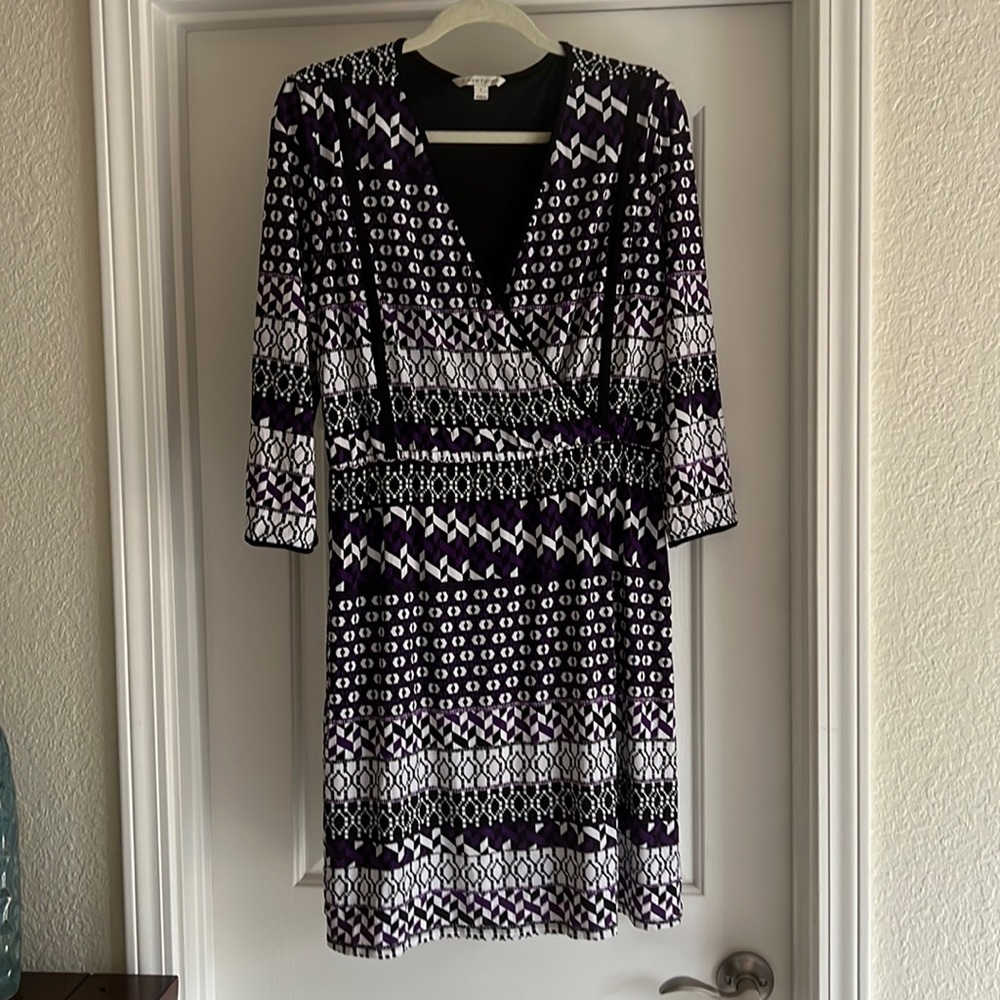 Midi Geo Print Quarter Sleeve Dress